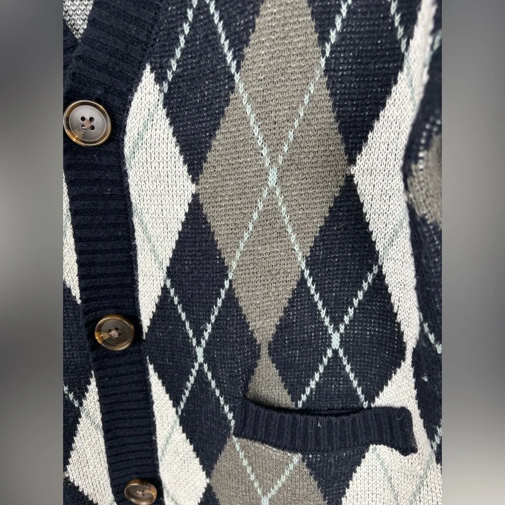 PacSun Oversized Argyle Cardigan - Navy and Gray - Picture 4 of 6